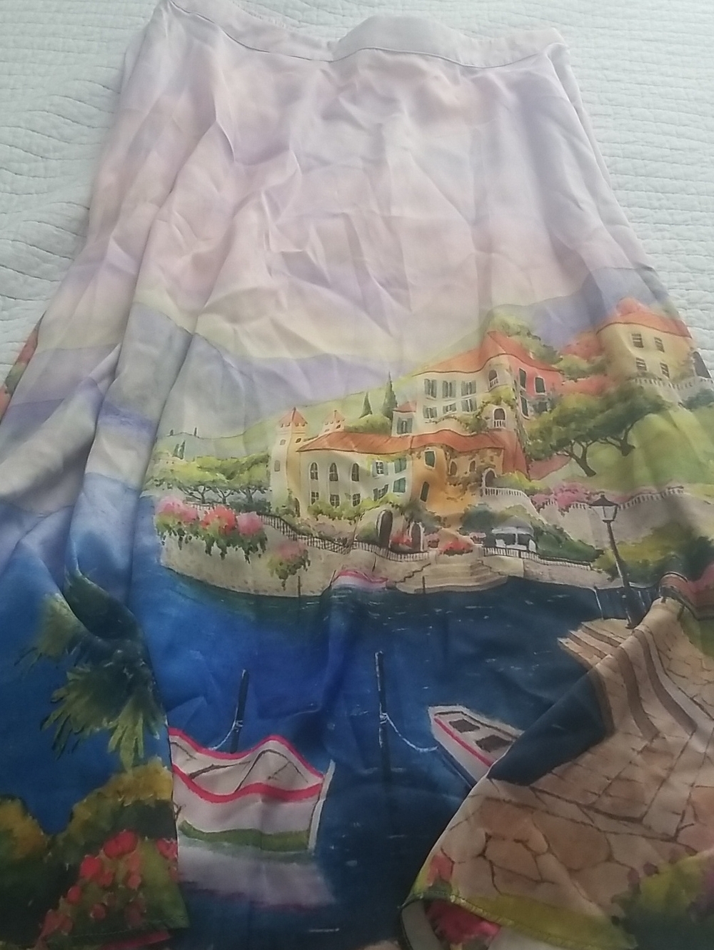 Rachel Zoe Pastel Coastal Scene Maxi Skirt - Pink, Blue, Green, Cream